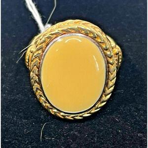 3/$20 Anne Klein Signed Sz 7.5 Gold-Tone Cocktail Statement Ring Yellow Stone